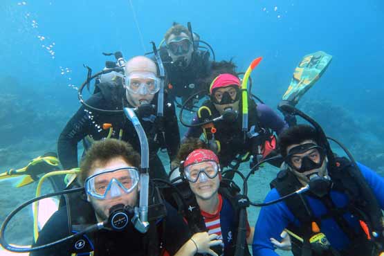 team picture under water